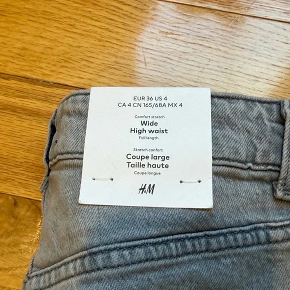 H&M WIDE LEG/HIGH WAIST LIGHT GREY JEANS Sz. 4 NWT - Picture 6 of 14